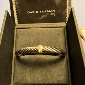 David Yurman Two-Tone Twisted Cable Bracelet with Pavé Gold Accent
